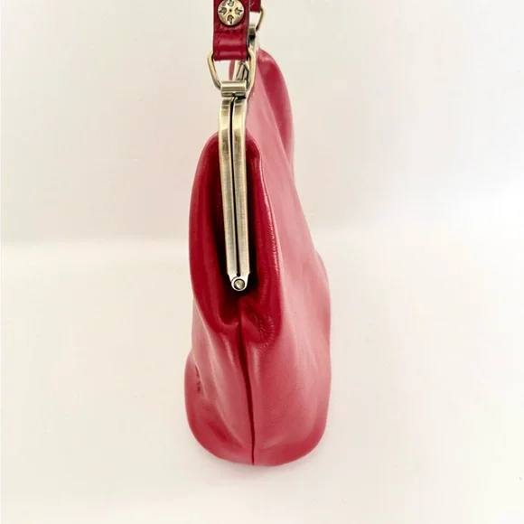 Patricia Nash Laureana Kisslock Small Satchel Bag Red Leather Top Handle Chain - Picture 6 of 10